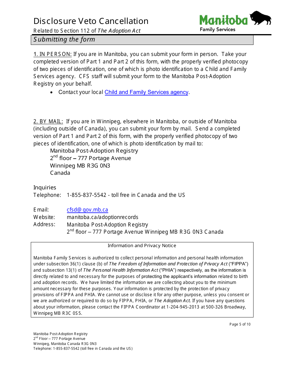 Disclosure Veto Cancellation - Manitoba, Canada, Page 5