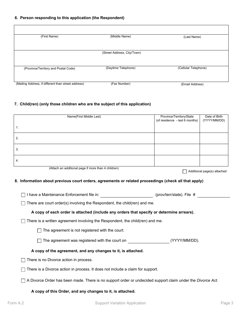 Form A.2 Support Variation Application - Manitoba, Canada, Page 3