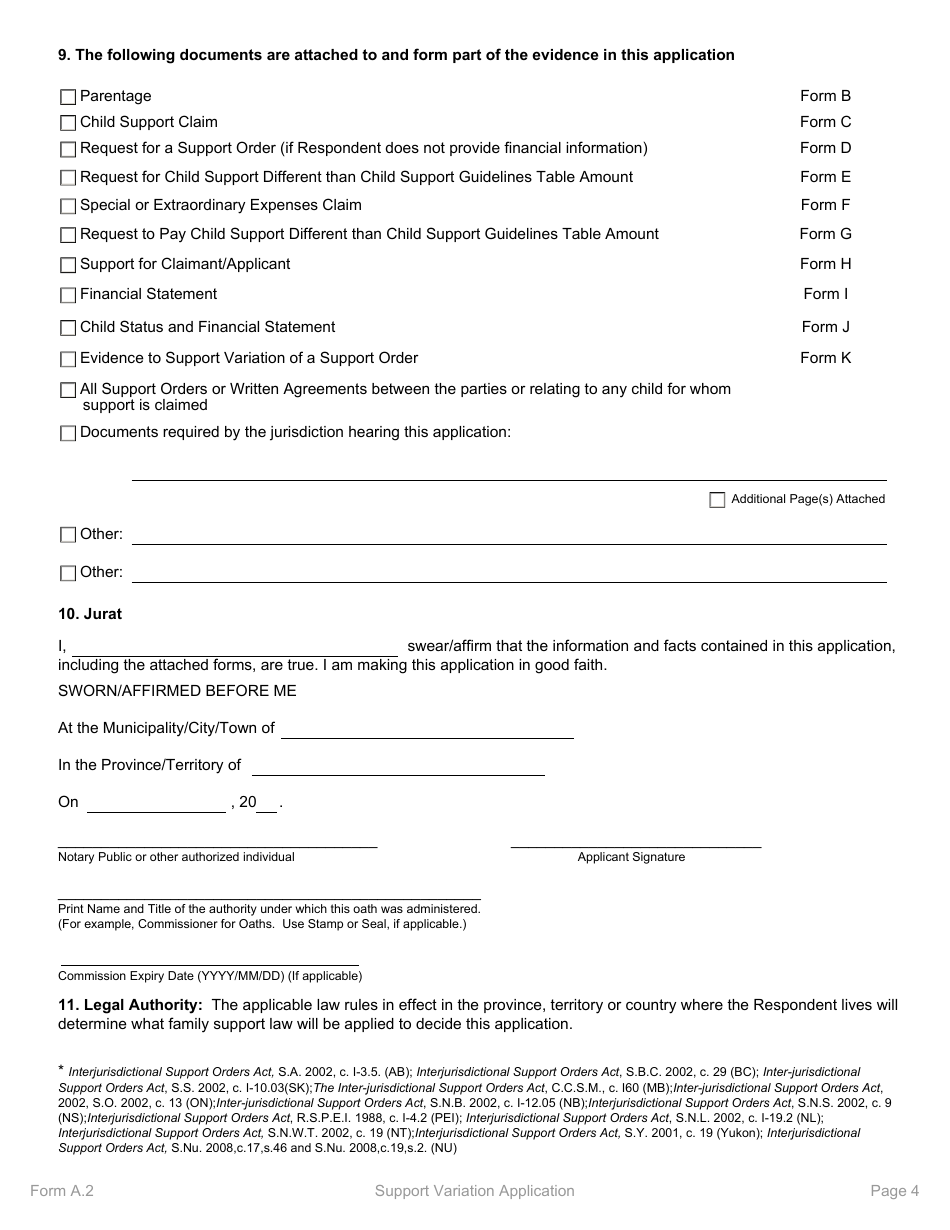 Form A.2 Support Variation Application - Manitoba, Canada, Page 4