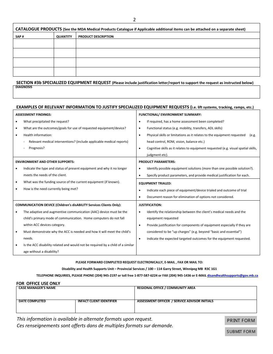 Medical Equipment Request and Justification - Manitoba, Canada, Page 2