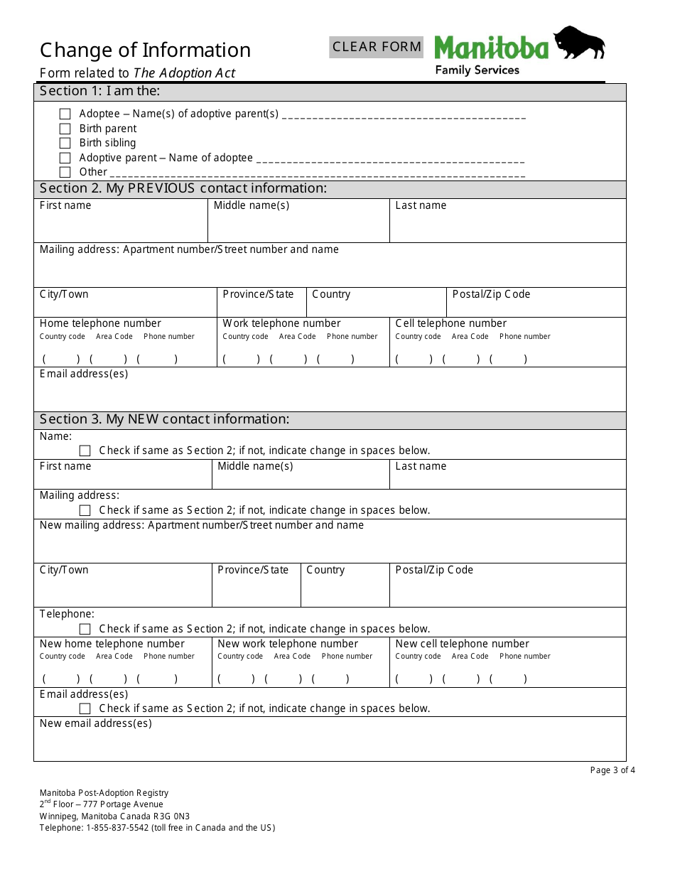 Change of Information - Manitoba, Canada, Page 3