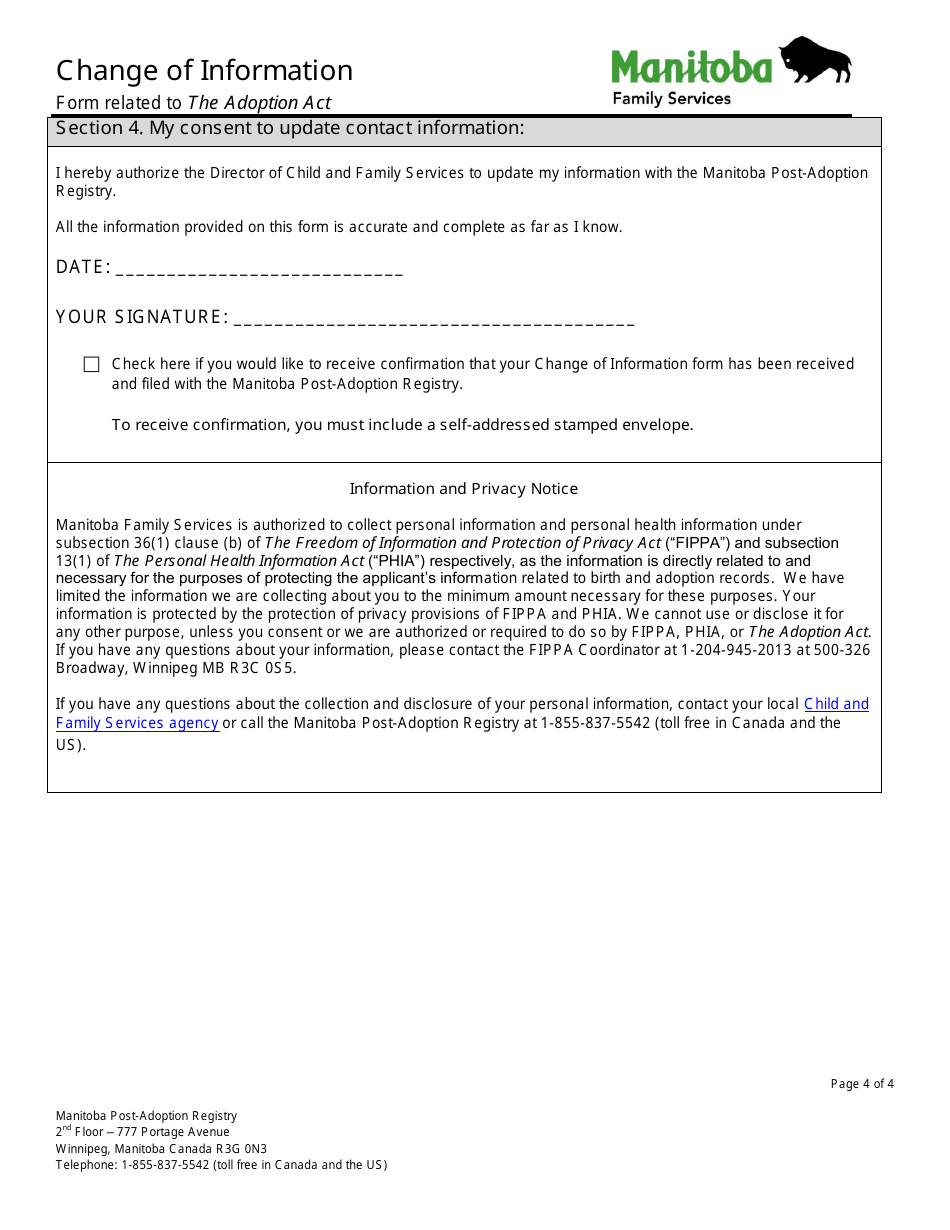 Change of Information - Manitoba, Canada, Page 4