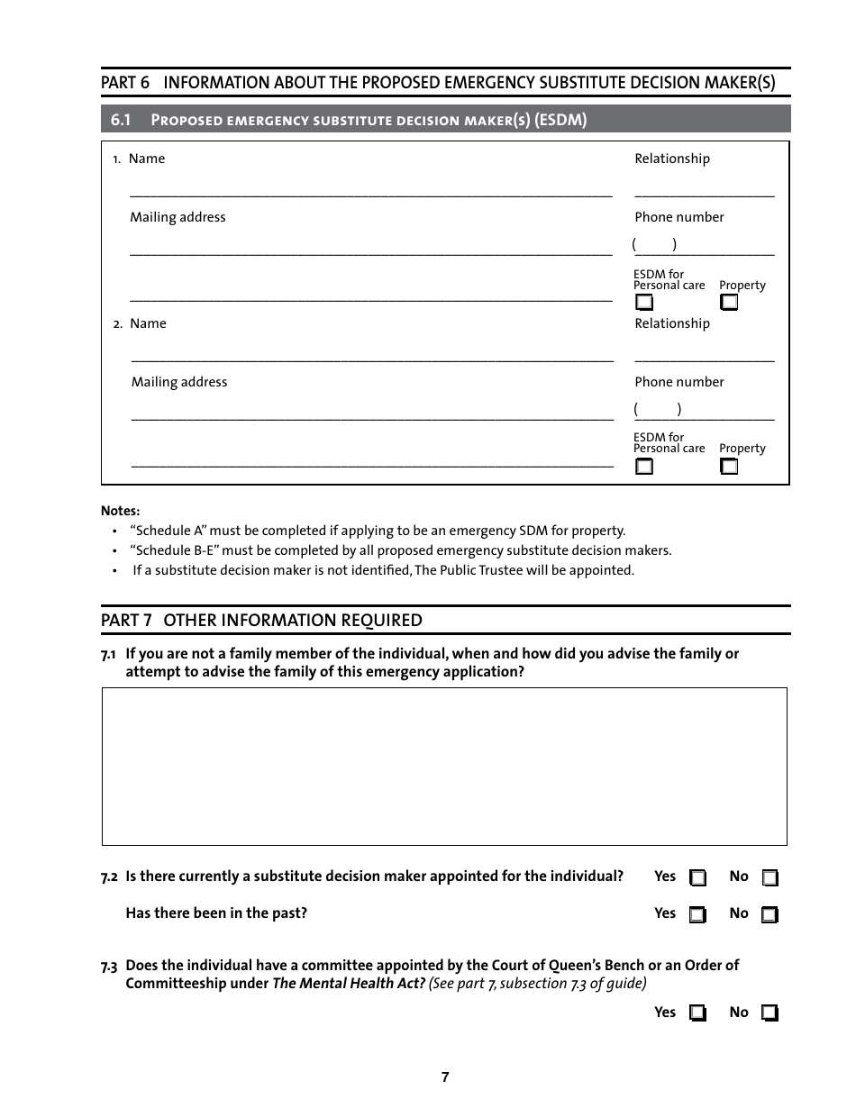 Emergency Application for the Appointment of a Substitute Decision Maker - Manitoba, Canada, Page 7