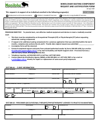 Document preview: Wheelchair Seating Component Request and Justification Form - Manitoba, Canada