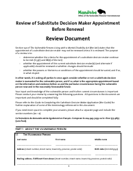 Review of Substitute Decision Maker Appointment Before Renewal - Manitoba, Canada
