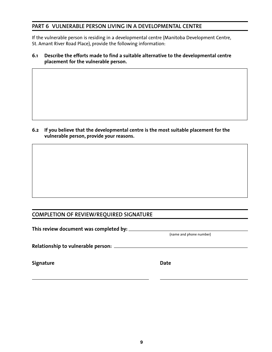 Review of Substitute Decision Maker Appointment Before Renewal - Manitoba, Canada, Page 9