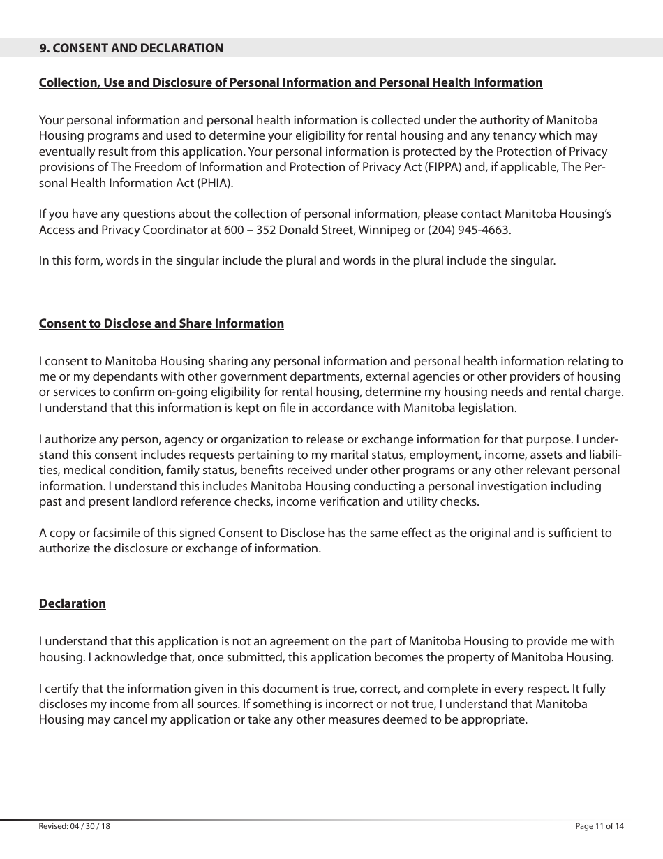 Social Housing Rental Program Application Form - Manitoba, Canada, Page 11
