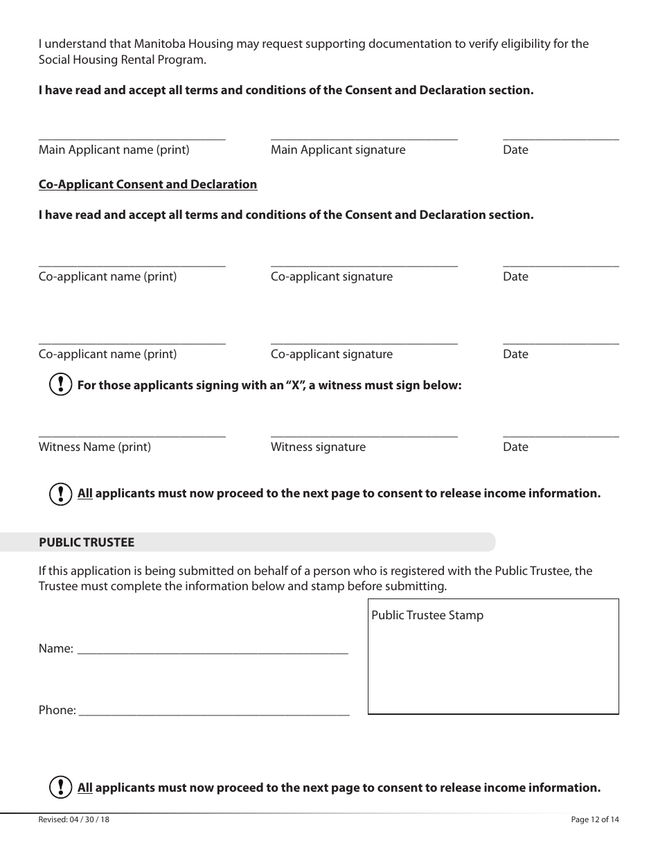 Social Housing Rental Program Application Form - Manitoba, Canada, Page 12