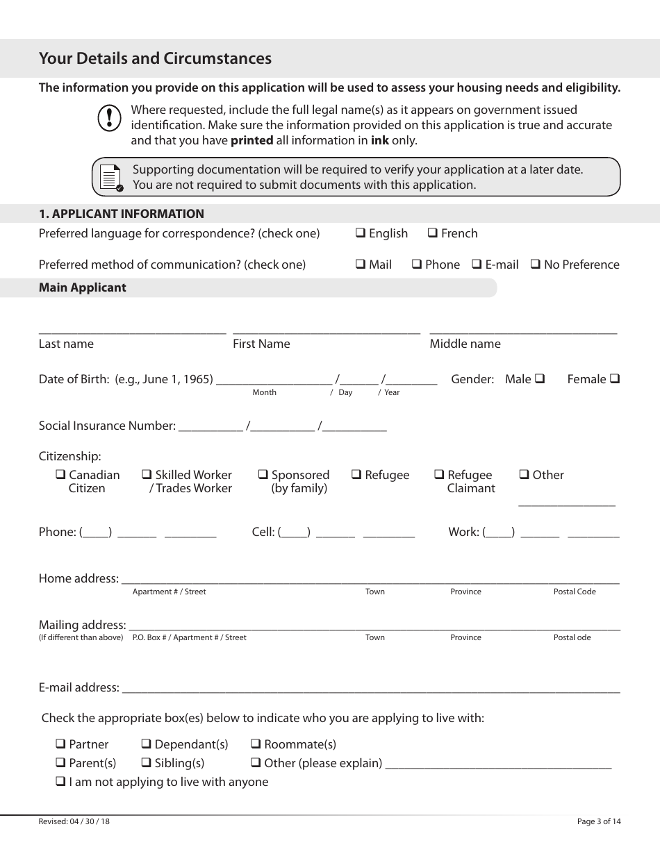 Manitoba Canada Social Housing Rental Program Application Form Fill