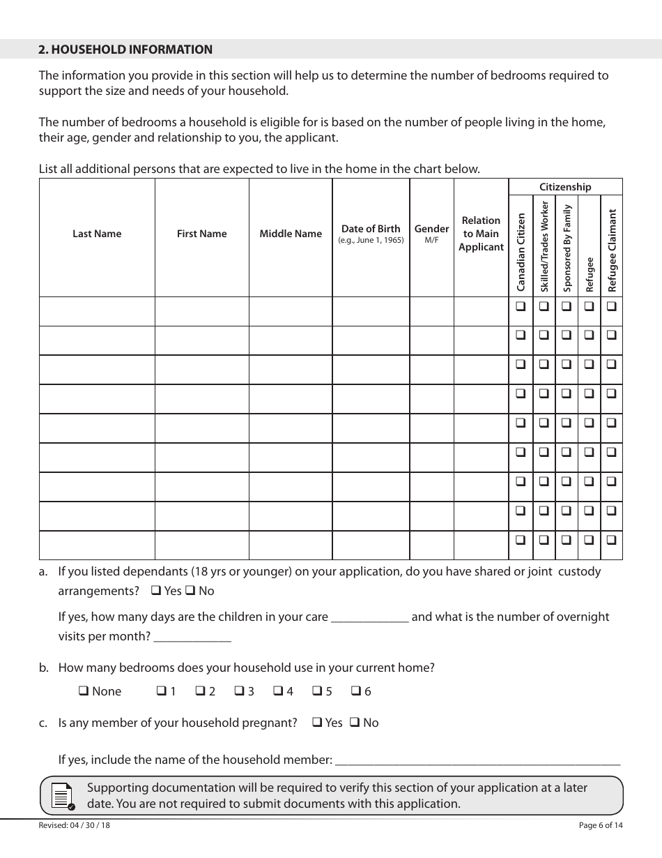 Social Housing Rental Program Application Form - Manitoba, Canada, Page 6