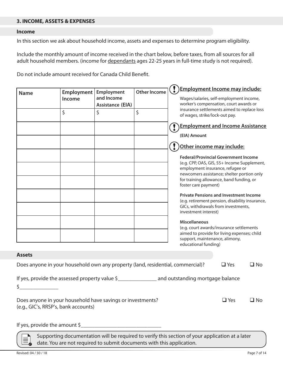 Social Housing Rental Program Application Form - Manitoba, Canada, Page 7