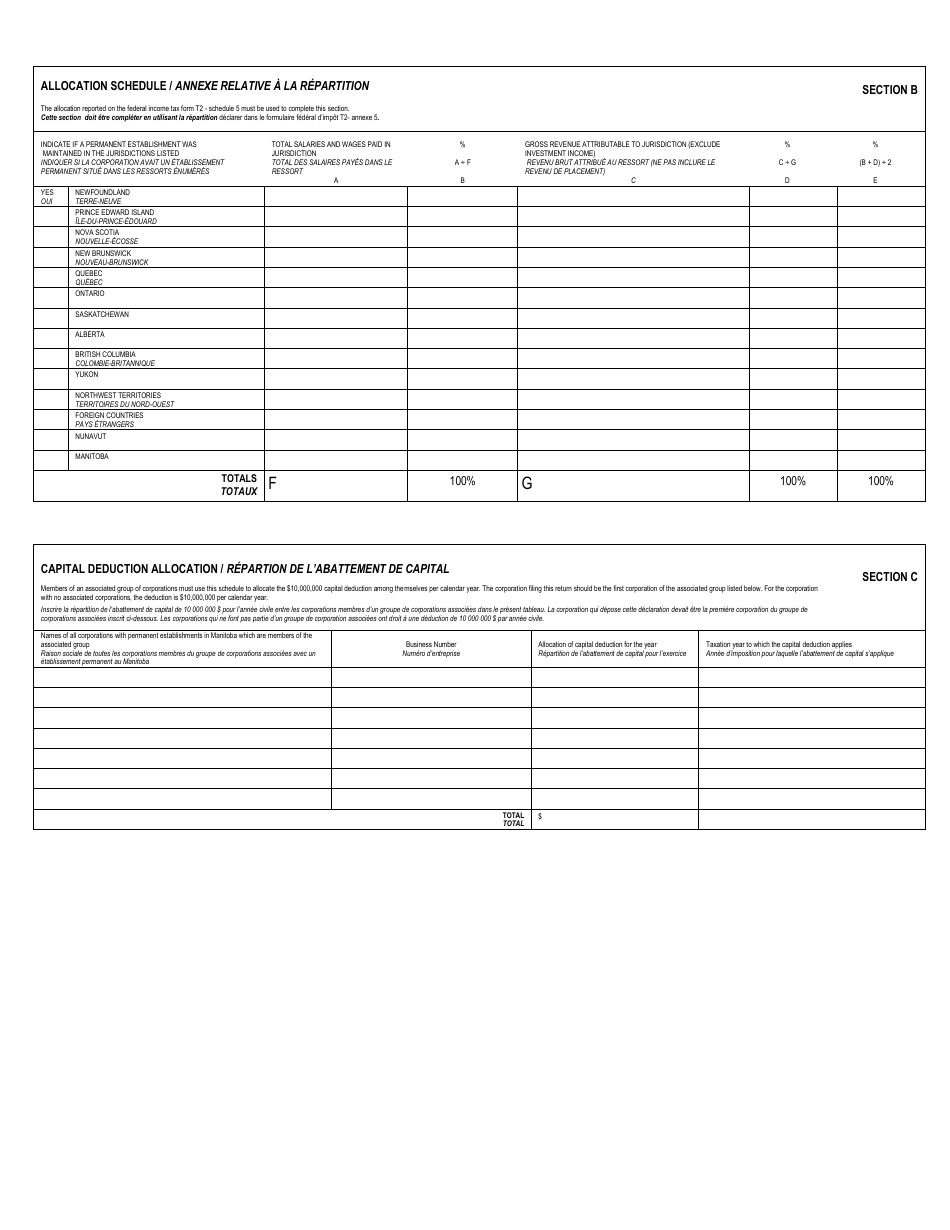 Corporation Capital Tax Return - Banks, Trust and Loan Corporations (For Fiscal Years Ending Prior to May 1, 2017) - Manitoba, Canada (English / French), Page 3