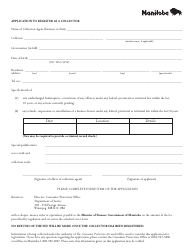 Document preview: Application to Register as a Collector - Manitoba, Canada