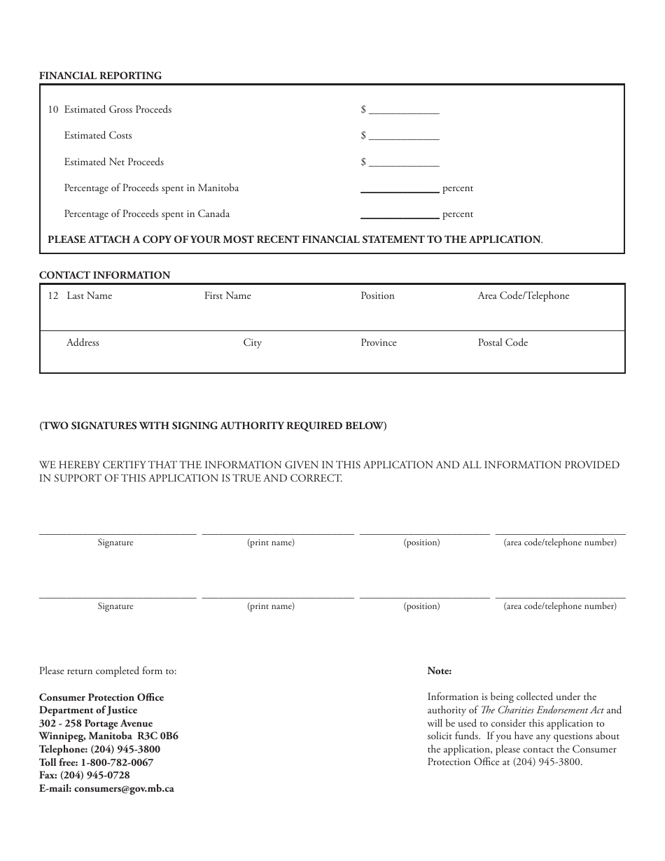 Application for Authorization to Solicit Funds - Manitoba, Canada, Page 3