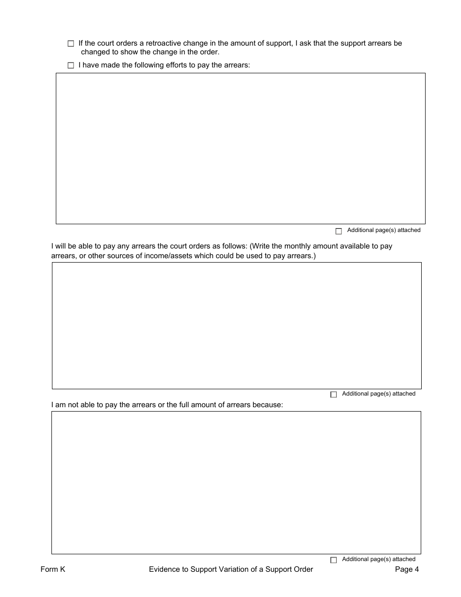 Form K Evidence to Support a Variation of a Support Order - Manitoba, Canada, Page 4