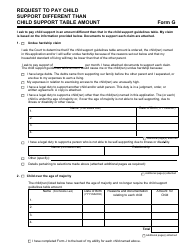 Form G Request to Pay Child Support Different Than Child Support Table Amount - Manitoba, Canada