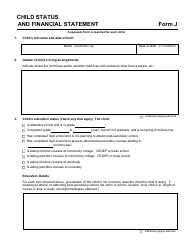 Document preview: Form J Child Status and Financial Statement - Manitoba, Canada