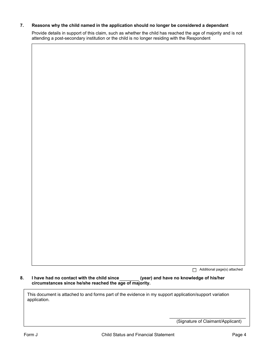 Form J Child Status and Financial Statement - Manitoba, Canada, Page 4