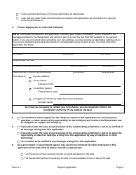Form A.1 Support Application - Manitoba, Canada, Page 2