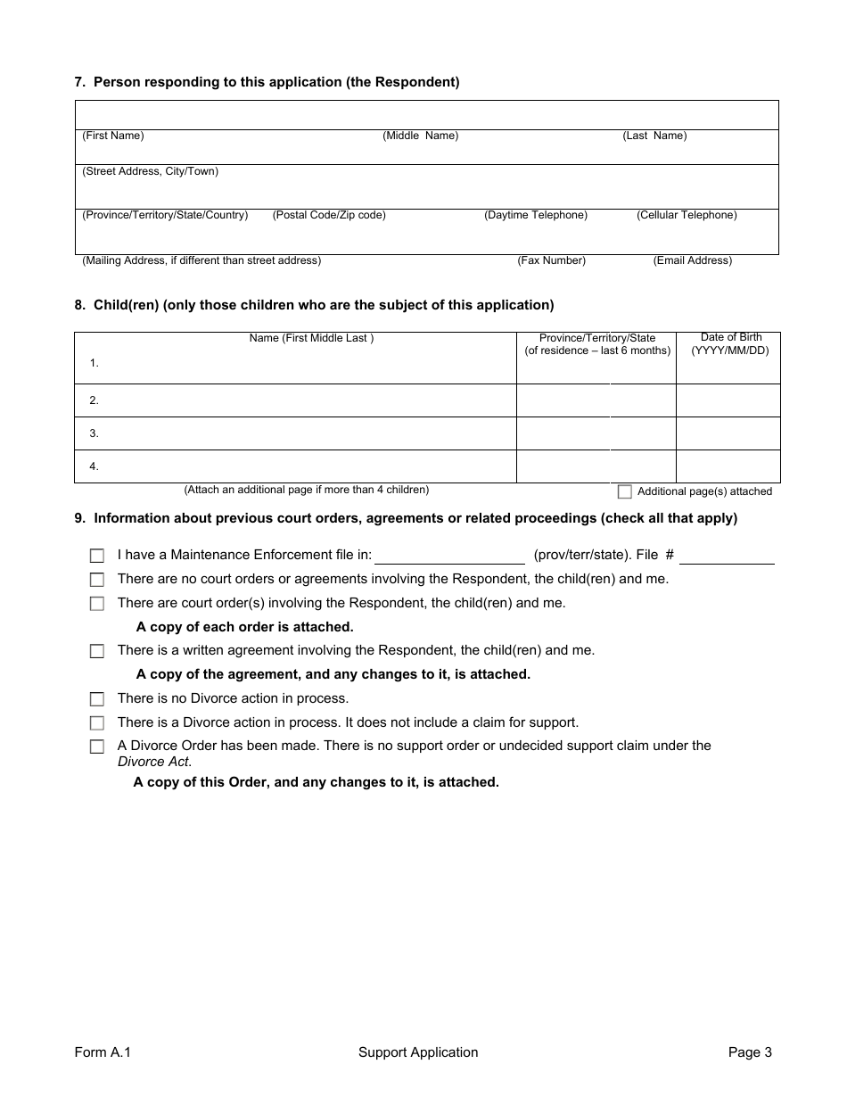 Form A.1 Support Application - Manitoba, Canada, Page 3