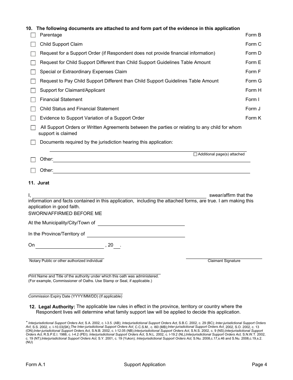 Form A.1 Support Application - Manitoba, Canada, Page 4