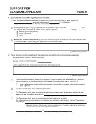 Form H Support for Claimant/Applicant - Manitoba, Canada