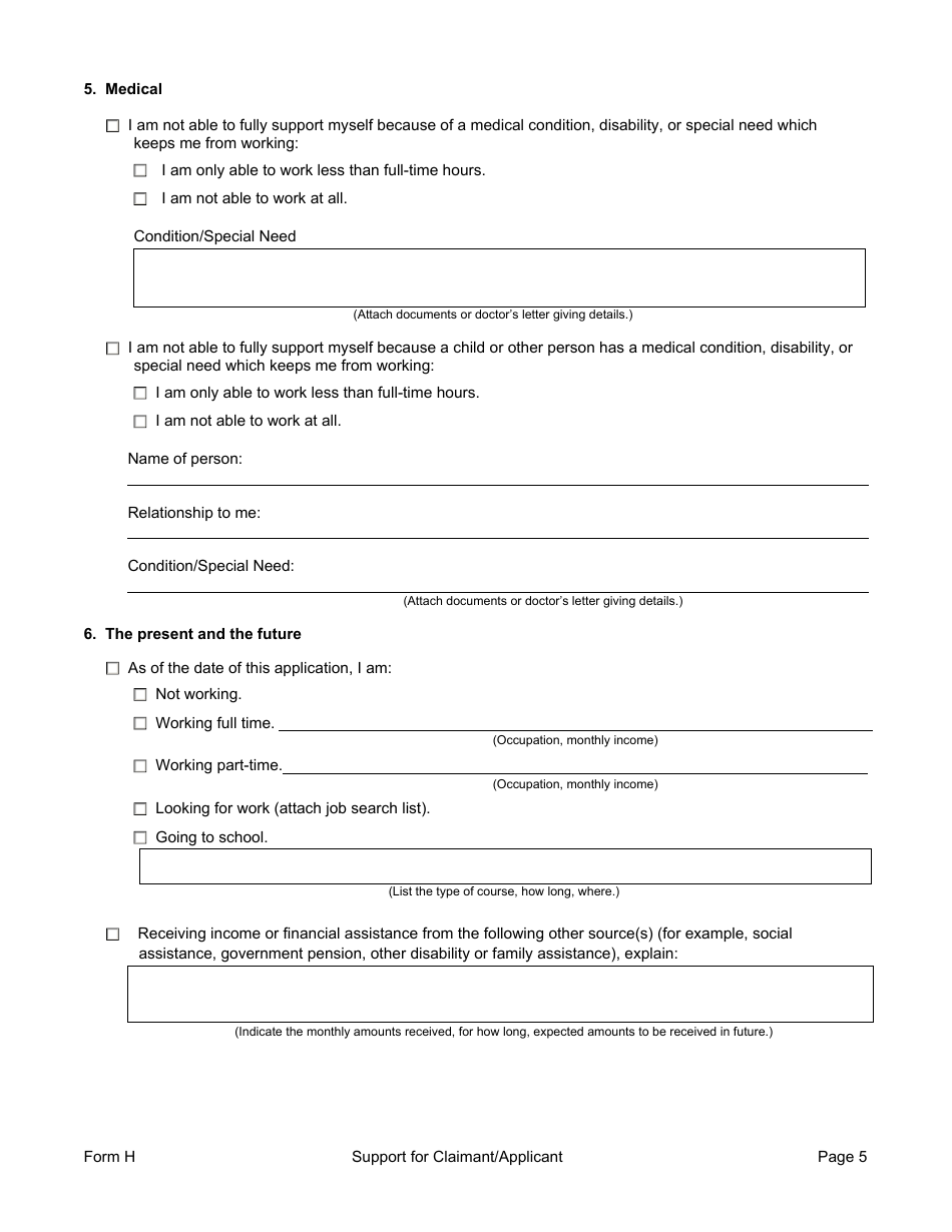 Form H Support for Claimant / Applicant - Manitoba, Canada, Page 5