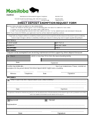 Document preview: Direct Deposit Exemption Request Form - Manitoba, Canada