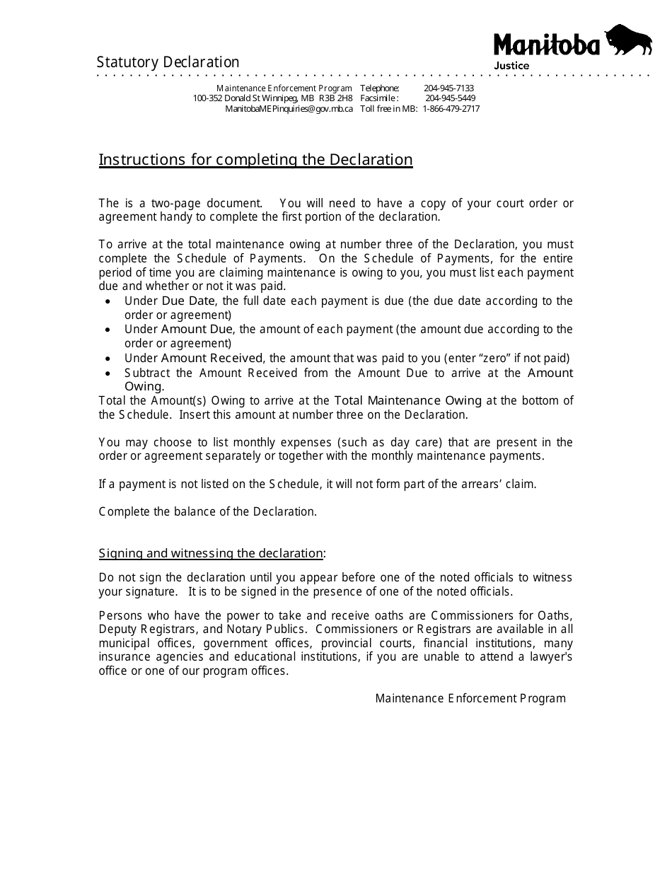 Statutory Declaration - Manitoba, Canada, Page 3