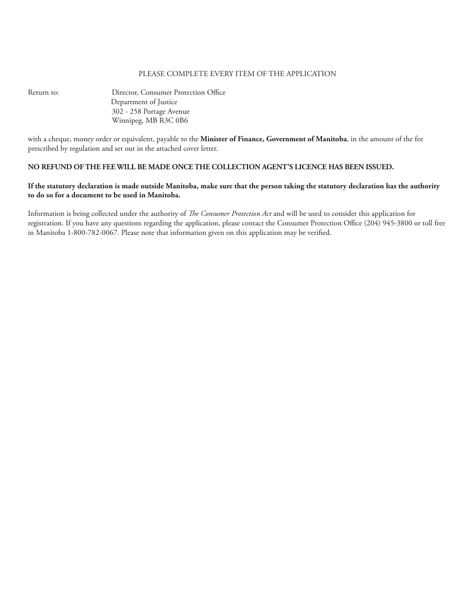 Application for a Licence as a Collection Agent - Manitoba, Canada, Page 3