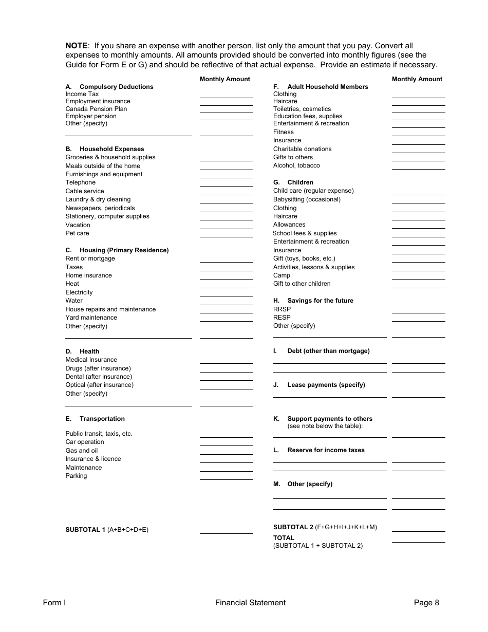Form I Financial Information - Manitoba, Canada, Page 8
