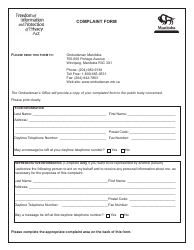 Document preview: Complaint Form - Manitoba, Canada