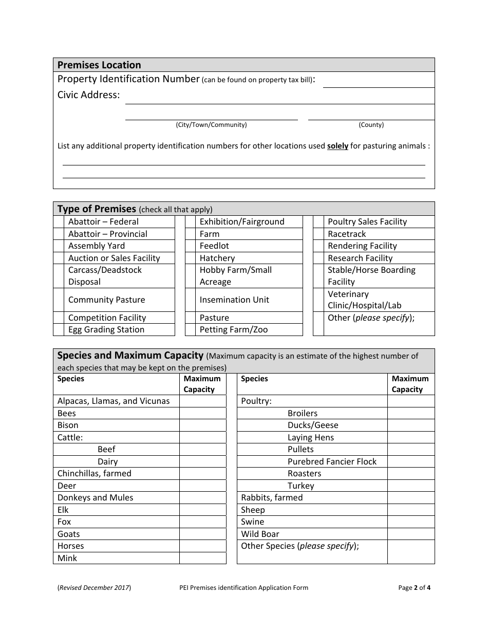 Pei Livestock and Poultry Premises Identification Application - Prince Edward Island, Canada, Page 2