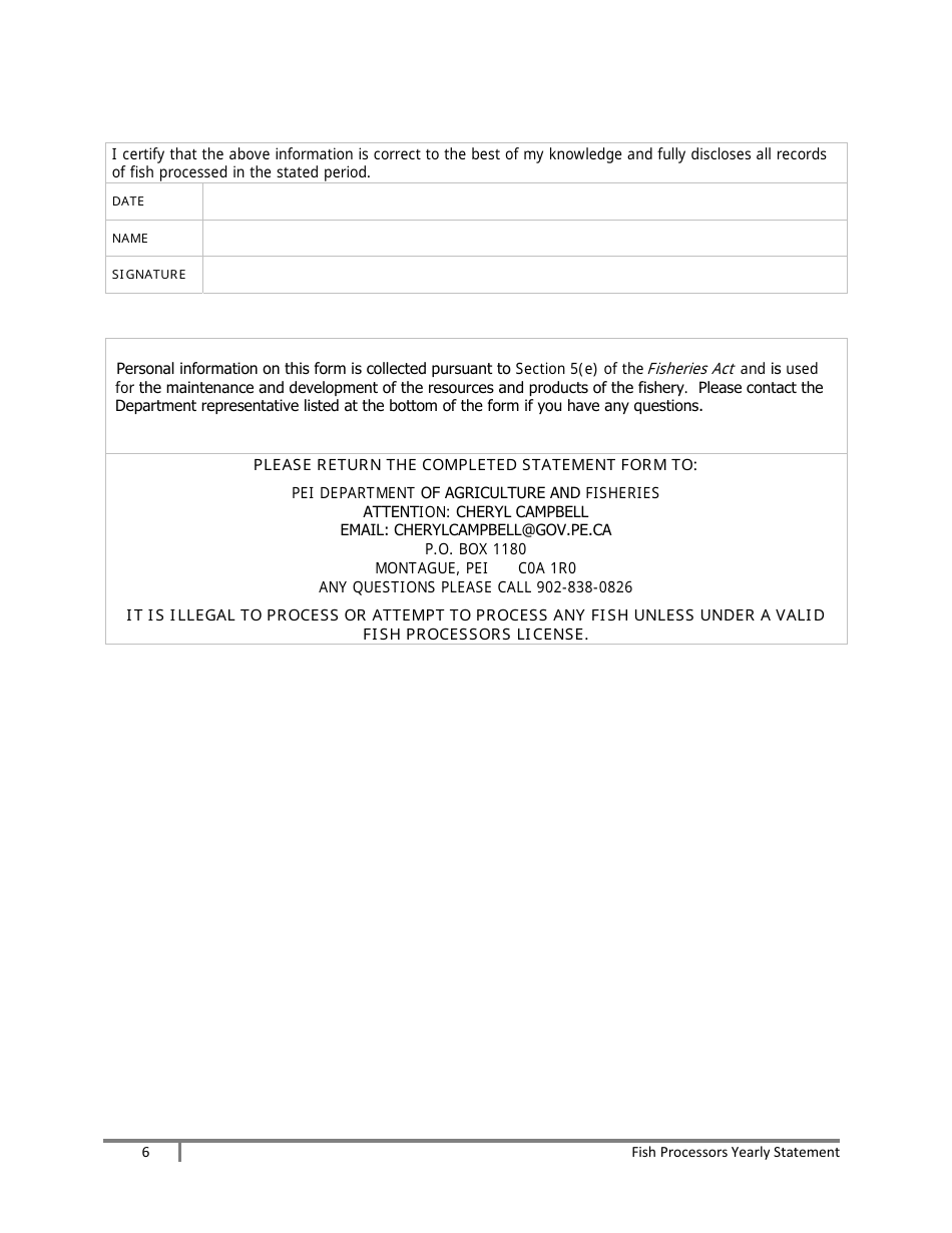 Fish Processors Yearly Statement - Prince Edward Island, Canada, Page 6
