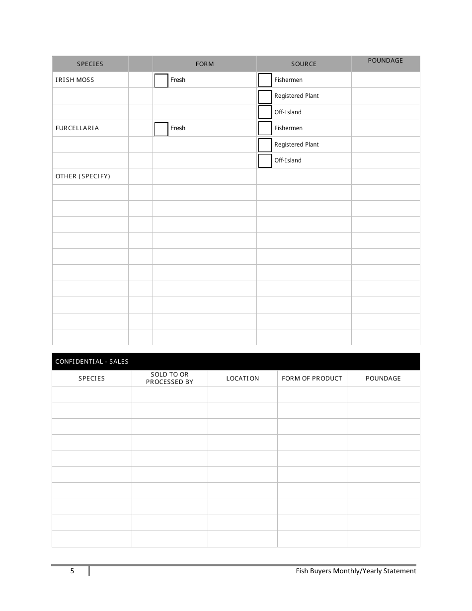 Fish Buyers Monthly / Yearly Statement - Prince Edward Island, Canada, Page 5