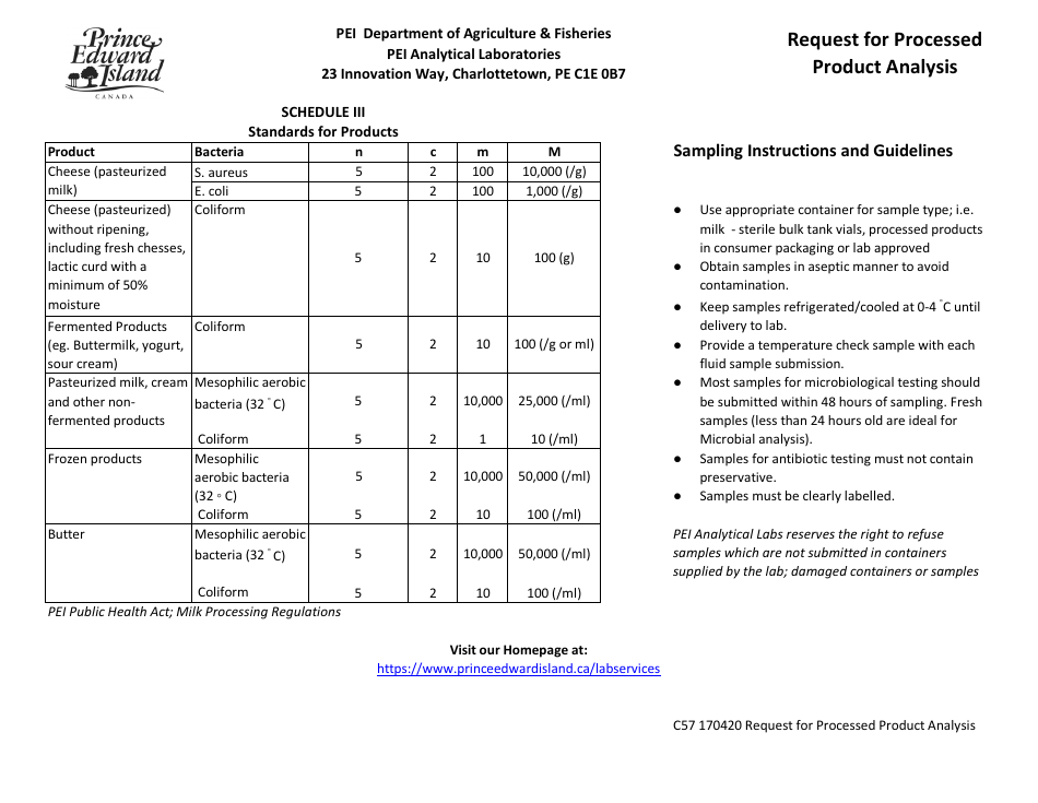 Request for Processed Product Analysis - Prince Edward Island, Canada, Page 2