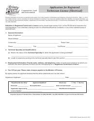 &quot;Application for Registered Technician Licence (Electrical)&quot; - Prince Edward Island, Canada