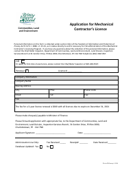 &quot;Application for Mechanical Contractor's Licence&quot; - Prince Edward Island, Canada