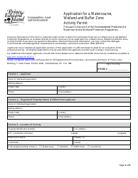 Document preview: Application for a Watercourse, Wetland and Buffer Zone Activity Permit - Prince Edward Island, Canada