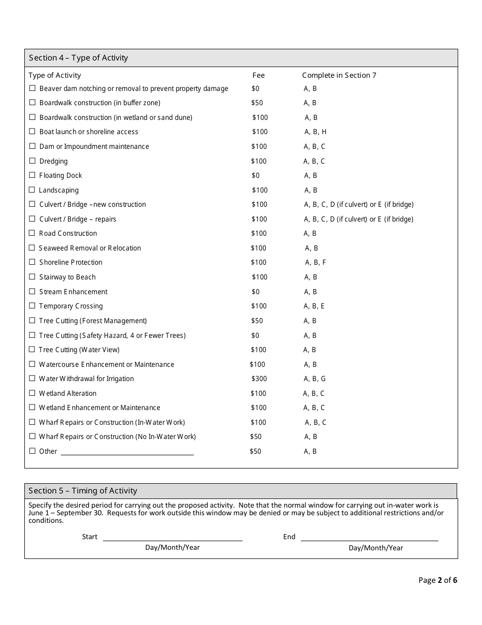 Application for a Watercourse, Wetland and Buffer Zone Activity Permit - Prince Edward Island, Canada, Page 2