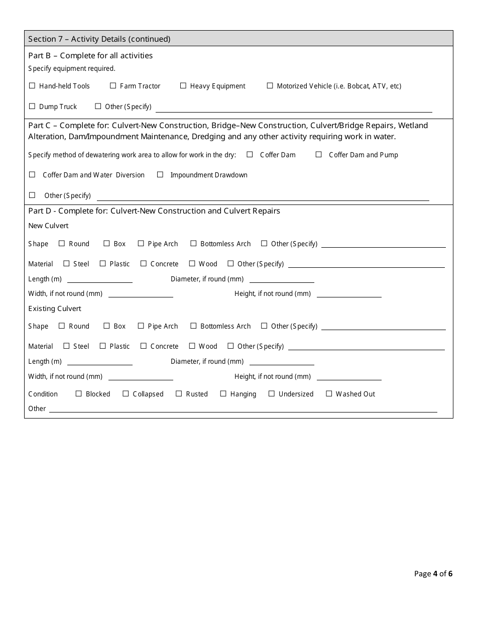 Application for a Watercourse, Wetland and Buffer Zone Activity Permit - Prince Edward Island, Canada, Page 4