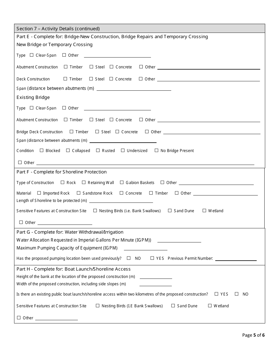 Application for a Watercourse, Wetland and Buffer Zone Activity Permit - Prince Edward Island, Canada, Page 5