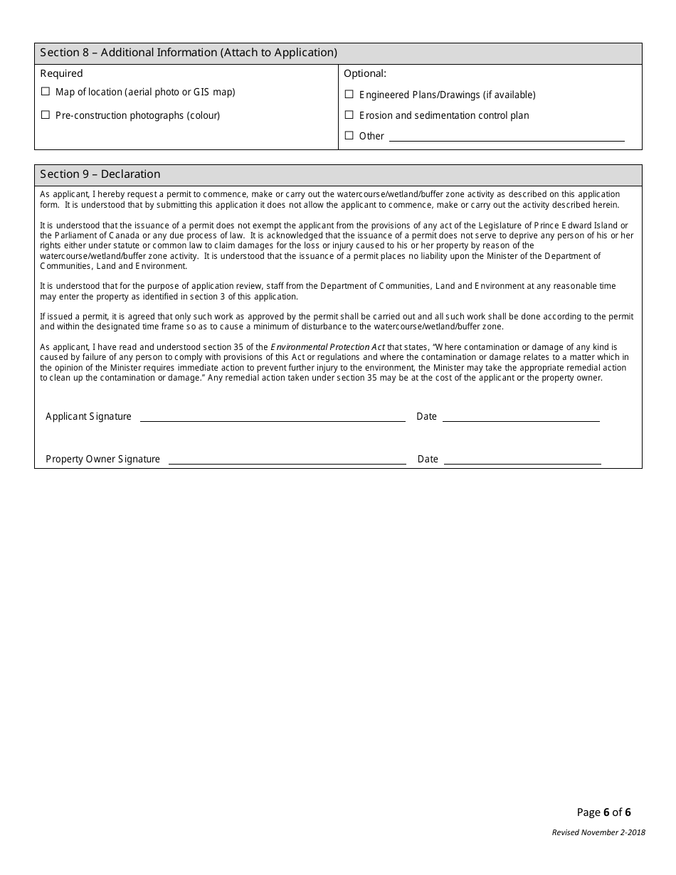 Application for a Watercourse, Wetland and Buffer Zone Activity Permit - Prince Edward Island, Canada, Page 6
