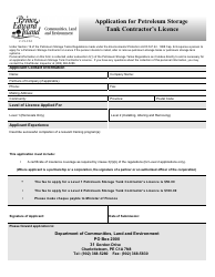 Document preview: Application for Petroleum Storage Tank Contractor's Licence - Prince Edward Island, Canada