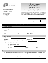 Permit to Operate a Used Oil Burner Application Form - Prince Edward Island, Canada