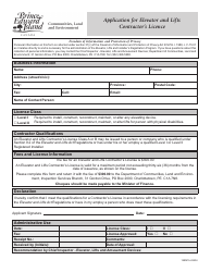 Document preview: Application for Elevator and Lifts Contractor's Licence - Prince Edward Island, Canada