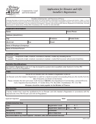 Document preview: Application for Elevator and Lifts Installer's Registration - Prince Edward Island, Canada