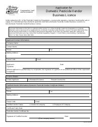 Document preview: Application for Domestic Pesticide Vendor Business Licence - Prince Edward Island, Canada