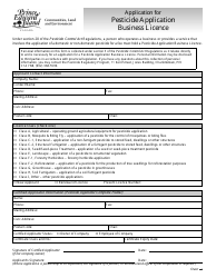 Document preview: Application for Pesticide Application Business Licence - Prince Edward Island, Canada