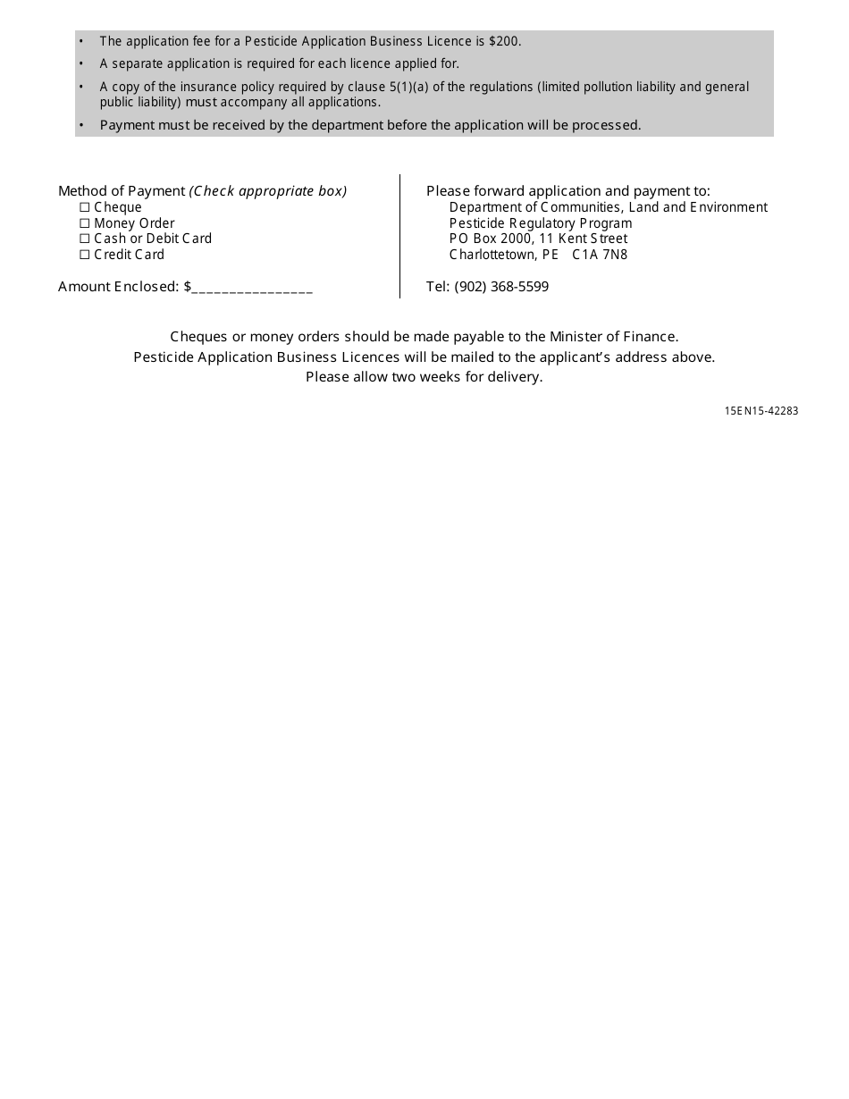 Application for Pesticide Application Business Licence - Prince Edward Island, Canada, Page 2